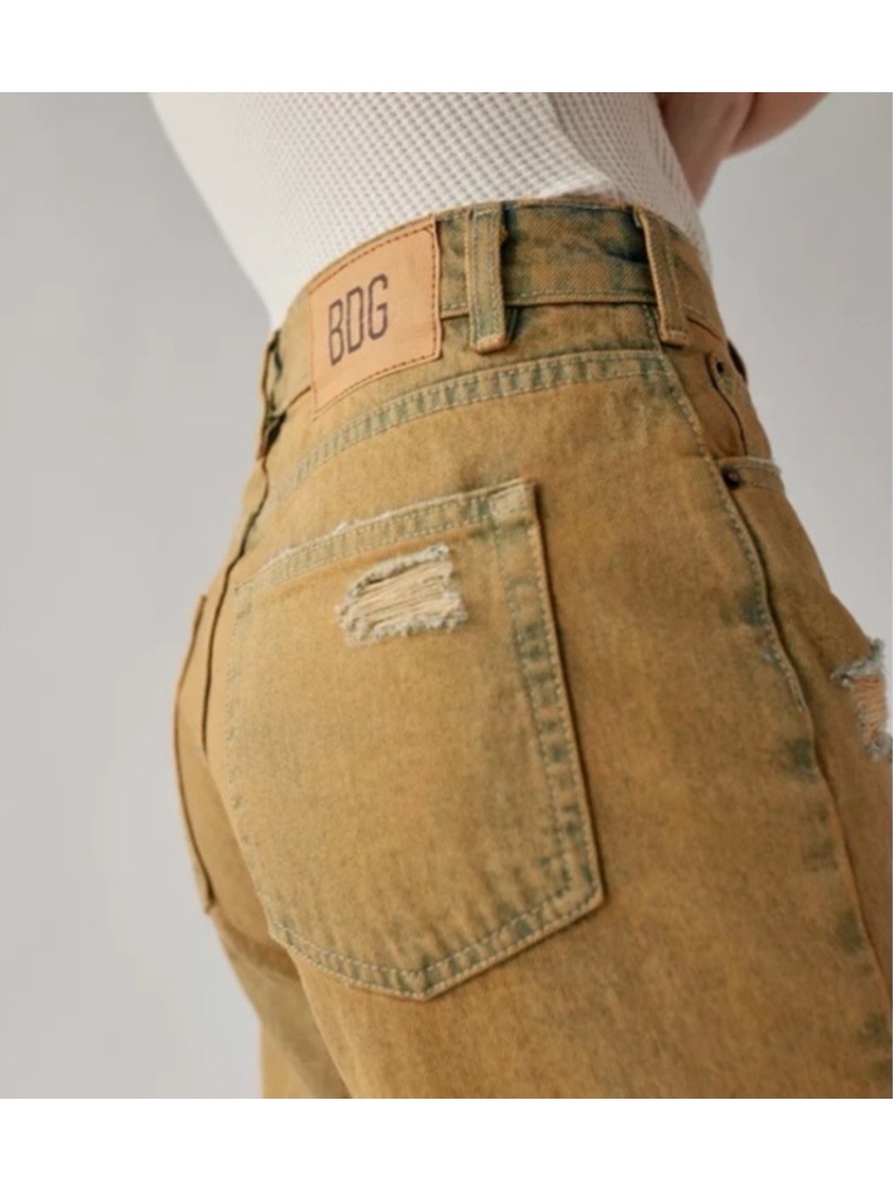 BDG Pegged Cowboy Straight Jeans Washed Green Distressed Relaxed Fit Size 24